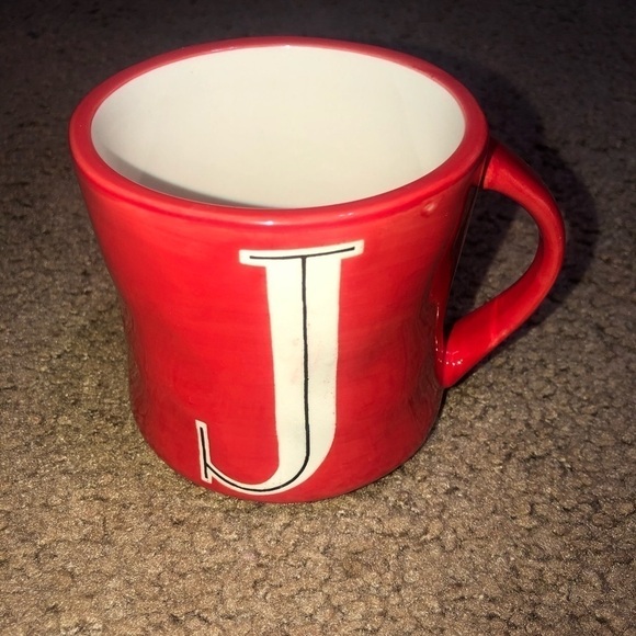 Anthropologie Hand Painted Colorway Monogram Initial Coffee Tea Mug Red J - Picture 3 of 10
